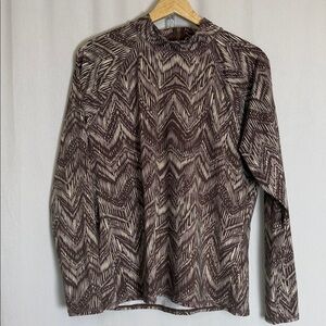 Garnet Hill Women's Mock Neck Rashguard Top Size XL Brown Cream Back Zip UPF